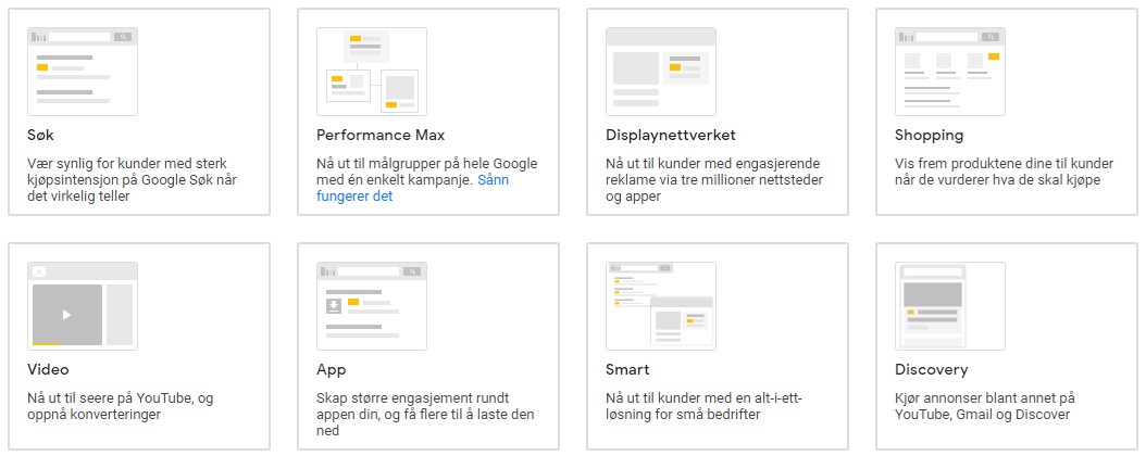 Kampanjetyper på Google Ads